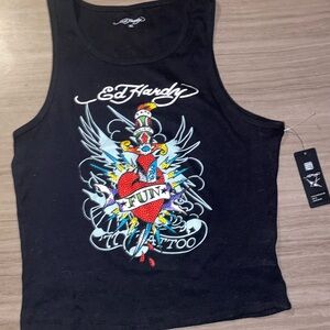 Ed Hardy Black Tank Top with Colorful Tattoo Design
